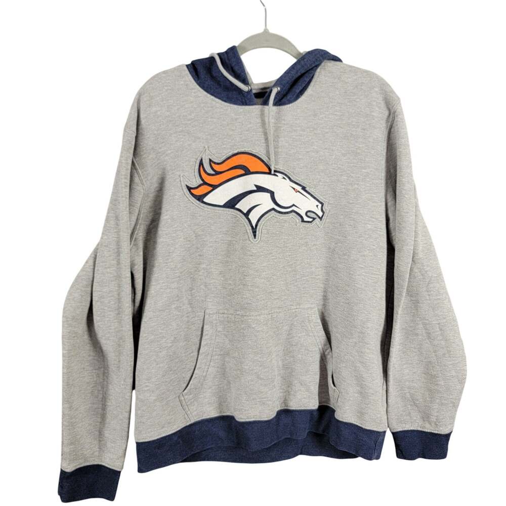 NFL Team Apparel Denver Broncos Logo Pullover Hoodie Mens XL Gray Navy Orange